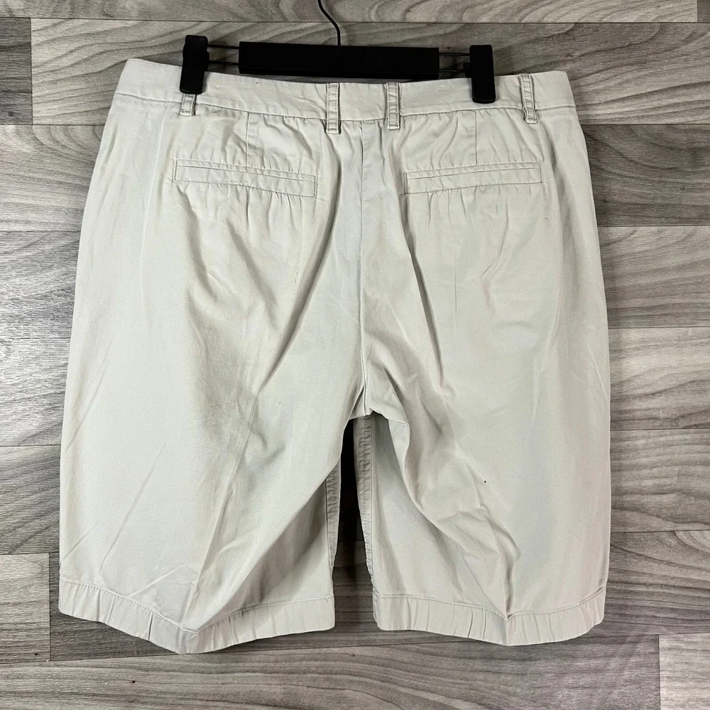J.Crew Chino‎ Shorts Mens 32 Beige Khaki Stretch Flat Front Pockets Zip Casual